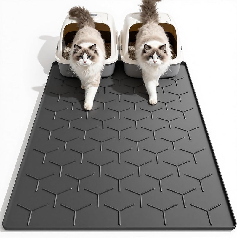Garoopion Cat Mat for Litter Box, Large 40" X 28" Cat Litter Mat XL, Waterproof Silicone Pad for Floor, Black - Image 1